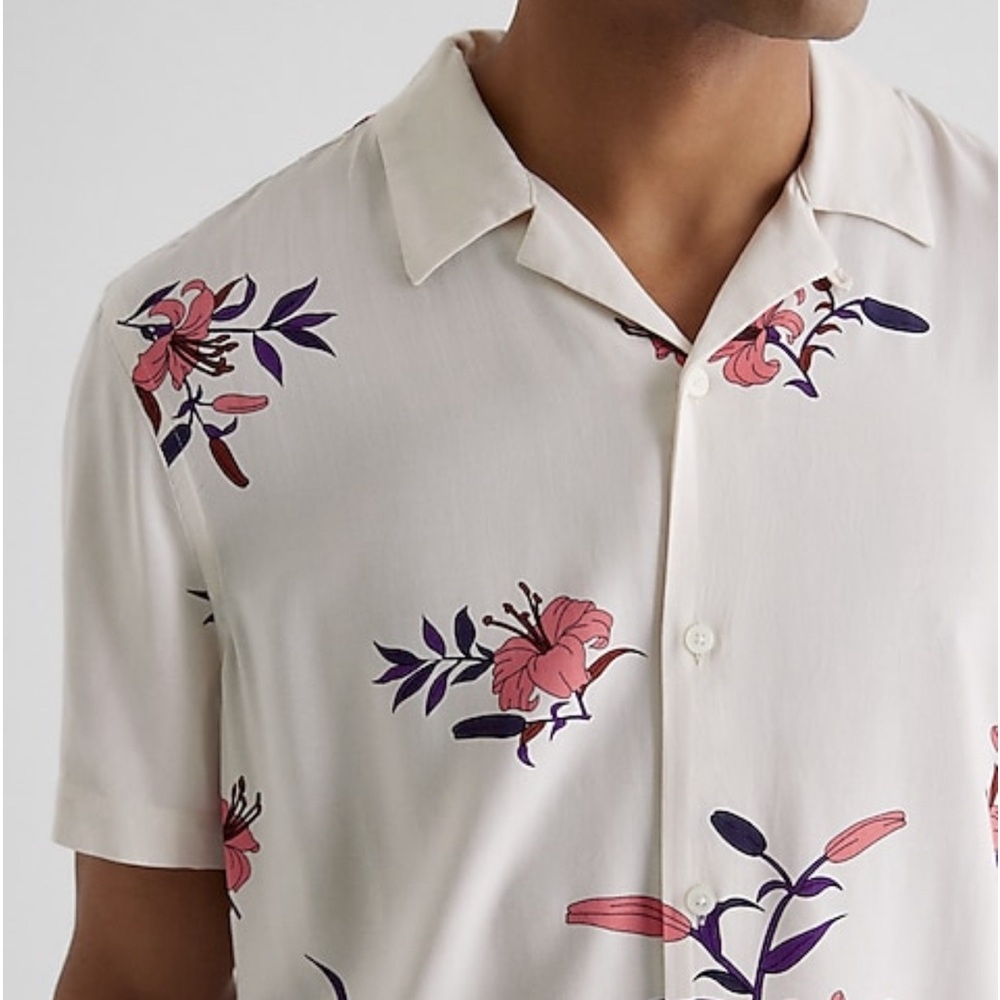 Express - Border Floral Print Rayon Short Sleeve Shirt